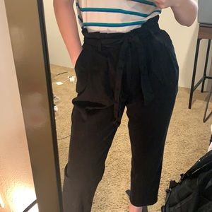 women’s black paper bag pants